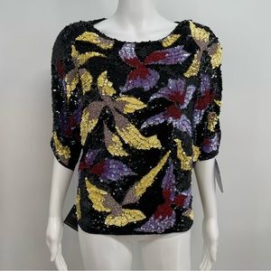 Fairlady Designer Collection Blouse Women’s M All Over Beaded Sequins Silk New